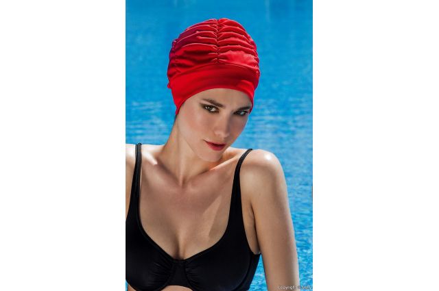 Ladies fabric swimcap with plastic lining and soft headband 3403 40 red Raudona Ladies fabric swimcap with plastic lining and soft headband 3403 40 red