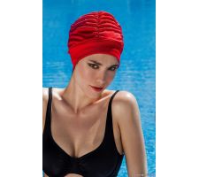 Ladies fabric swimcap with plastic lining and soft headband 3403 40 red