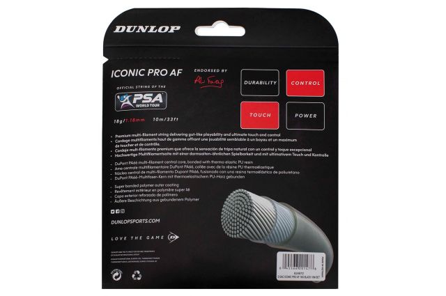 Squash strings DUNLOP ICONIC PRO AF 1,22MM 17G BLACK 10M SET Squash strings DUNLOP ICONIC PRO AF 1,22MM 17G BLACK 10M SET