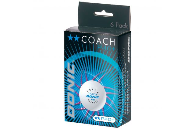 Table tennis ball DONIC P40+  Coach 2 star 6 pcs White Table tennis ball DONIC P40+  Coach 2 star 6 pcs White