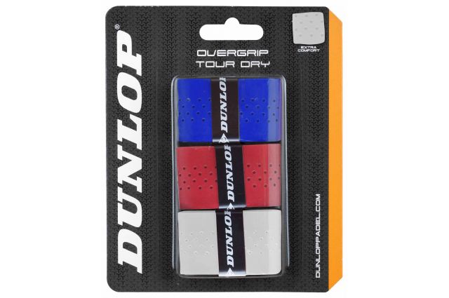 Padel racket overgrip DUNLOP TOUR DRY 3-blister whit/red/blue Padel racket overgrip DUNLOP TOUR DRY 3-blister whit/red/blue