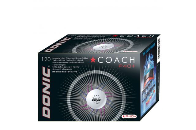 Table tennis ball DONIC P40+ Coach 1star 120pcs White Table tennis ball DONIC P40+ Coach 1star 120pcs White