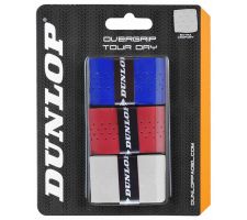 Padel racket overgrip DUNLOP TOUR DRY, 3-blister whit/red/blue