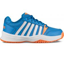 Tennis shoes for kids K-SWISS COURT SMASH OMNI blue/orange/white, size UK