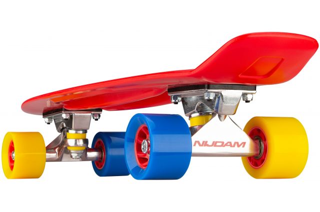 Plastic skateboard NIJDAM SUNSET CRUISER N30BA04 Red/Blue/Yellow, Plastic skateboard NIJDAM SUNSET CRUISER N30BA04 Red/Blue/Yellow