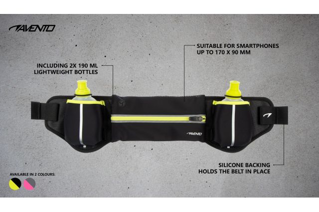 Hip bag with bottles AVENTO 44RA Black/Fluorescent yellow Hip bag with bottles AVENTO 44RA Black/Fluorescent yellow