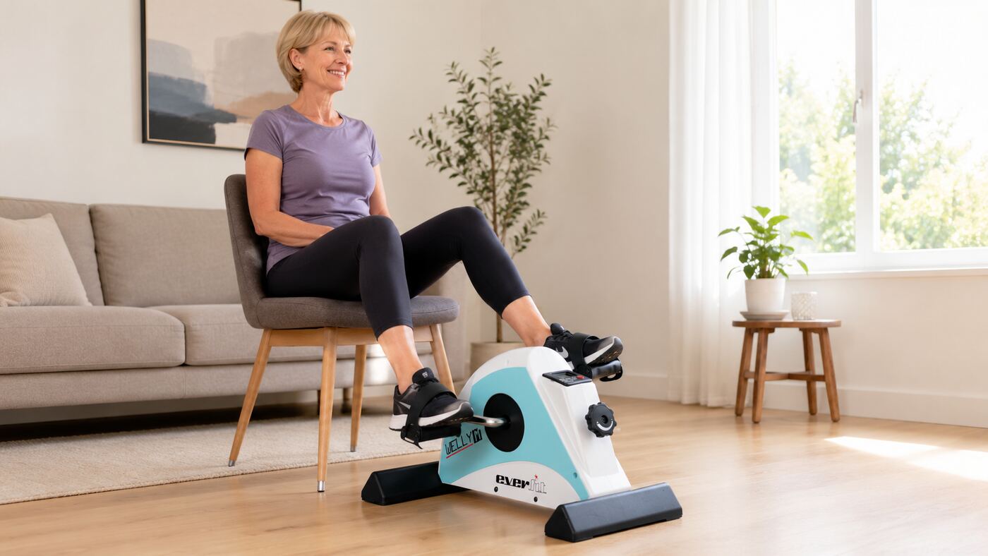 EVERFIT WELLY-M mini pedalų treniruoklio naudojimas kojų mank&scaron;tai namuose